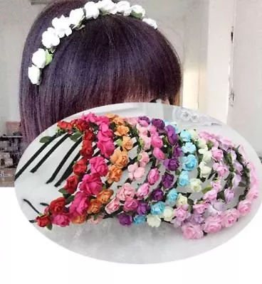 Buy Rose Flower Head Boho Garland Girl Beach Crown Hair Band Headband Wedding • 3.44£