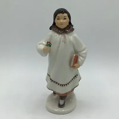 Buy Vintage Lomonosov Figurine Yakut Eskimo Indigenous Girl With Flower Book Red • 56.90£