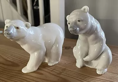 Buy Two Vintage Lladro Polar Bears Attentive & Resting 11207/8 • 85£