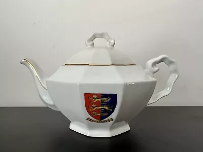 Buy Vintage Hastings Crested Teapot ME Bavaria White Gilt Trim Pottery • 7.50£