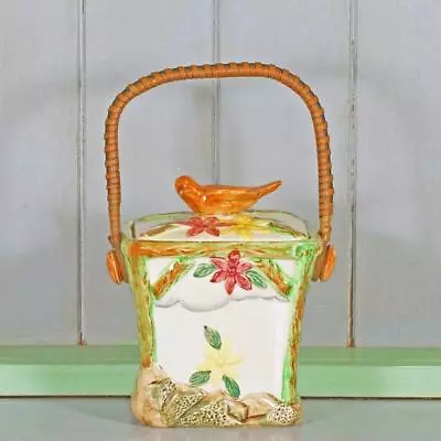Buy WADE HEATH BISCUIT BARREL Hand Painted Garden Bird Art Deco Wadeheath Ware Jar • 49£