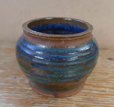 Buy Studio Pottery Blue Vase 8cm High X 11cm Wide- • 3.95£