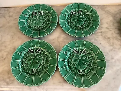 Buy Sarreguemines French Green Majolica Pottery Plates Set 4 Signed Faience France • 95£