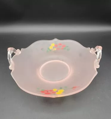 Buy Frosted Pink Depression Glass Handled Bowl Painted Dish • 8.69£