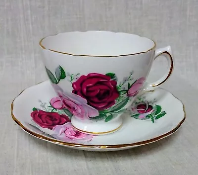 Buy Royal Vale Bone China England Cup And Saucer White With Rose Pattern Gold Trim • 13.23£