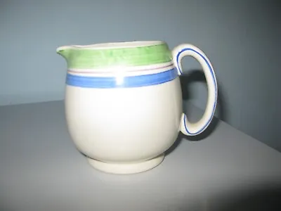 Buy Small Gray Pottery Jug Green/Blue Stripes Design Hand Painted GC • 8.50£
