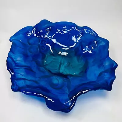 Buy Nautical Glass Flow Dish With Ocean Sea Shells Blue Green Frosted Flash 13 By 11 • 46.33£