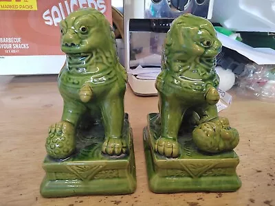 Buy 2 Green Chinese Pottery Foo Dog Dragon • 125£