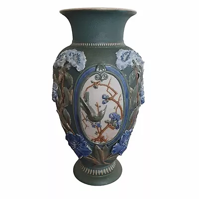Buy C1882 Large Doulton Lambeth Vase By John Broad Applied Flowers Butterflies Bird  • 495£