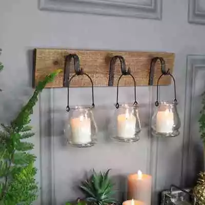 Buy Tea Light Candle Holder 3 Hook Rustic Lantern Lamp Wall Mounted Home Decor • 16.95£
