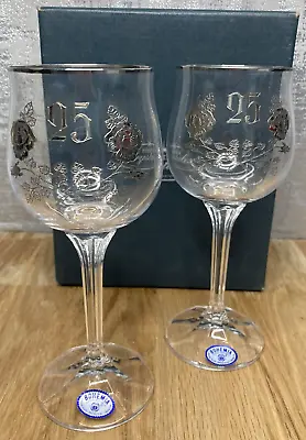 Buy Vintage Bohemia Crystal, 25th Anniversary Wine Glasses In Presentation Box • 28£