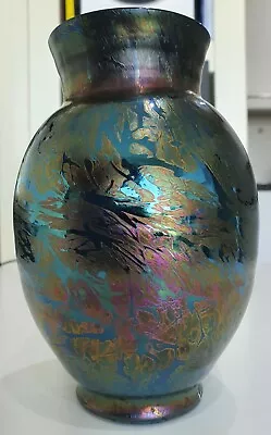 Buy Vase Royal Brierley Glass Cobalt Blue Iridescent  Studio Range Chipped Rim RB2 • 45.31£