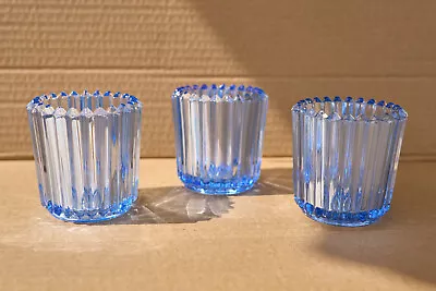 Buy Ice Blue Ribbed Votives (set Of 3) Pale Blue/Pastel Blue, Vintage Indiana Glass • 8.54£