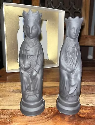 Buy Pair Vintage Wedgwood Black Basalt King Queen Jasperware Chess Figures Boxed • 45£