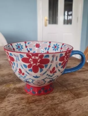 Buy Tesco Breakfast Tea Cup Coffee Chocolate Mug Red Blue Floral Spongeware  • 6.99£