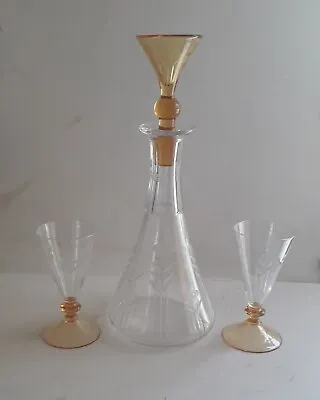 Buy STUART & SONS Crystal CUT ART DECO AMBER GLASS DECANTER & GLASSES BY Ludwig Kny  • 150£