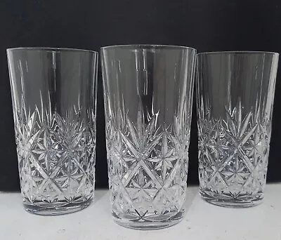 Buy 3 X Vintage Cut GLass Crystal Tall Whisky/Water Tumbler/Glass 13.4 Cm Tall Used  • 15£