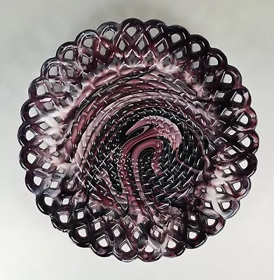 Buy Beautiful Sowerby Glass Purple Malachite Basket Weave Ribbon Plate • 10£