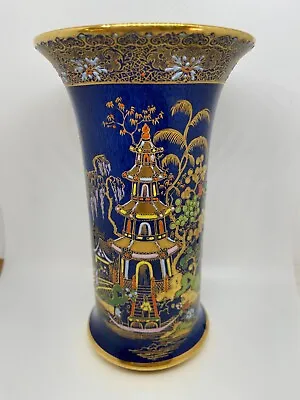 Buy W&R Carlton Ware Best Ware Mikado Blue Lustre Gilt Chinoiserie Vase 217 Antique • 60£
