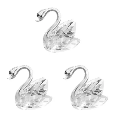 Buy Set 3 Crystal Ornaments Couple Swan Figurine Statue Pink Glass Paperweight • 12.02£