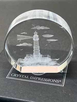 Buy Glass Paperweight With Lighthouse On The Rocks By Crystal Impressions Boxed • 10£