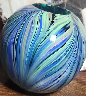 Buy  Post Modern Blue/Clear/Green 8  Hand Blown Art Glass Murano Swirled  Vase • 319.33£