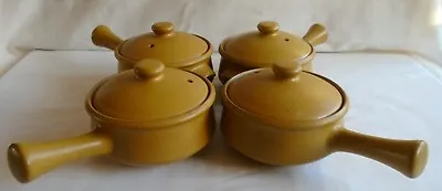 Buy 4 X Vintage Denby Ode Soup Bowls With Handle Plus Lid Mustard Colour 2 Sets VGC • 16£