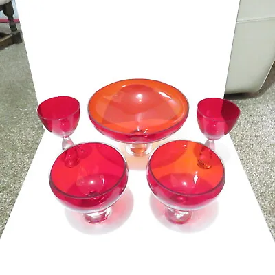 Buy Julien MacDonald Royal Doulton Red Chunky Stem Crystal Glass Set Of 5 • 150£