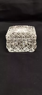 Buy Vintage Rectangular Cut Glass Trinket Pot & Lid Jewellery Jar Decorative Crystal • 13£