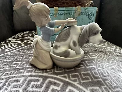 Buy Lladro Bashful Bather # 5455  Girl Bathing Washing Dog Figurine  Spain Retired • 18£