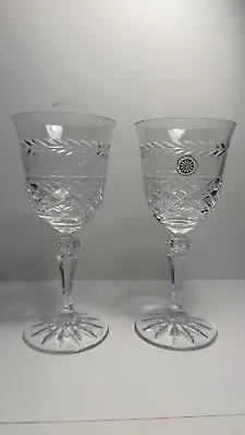 Buy Pair Of Galway Crystal Wine Glasses ‘Leah’ Pattern Mint Condition • 25£