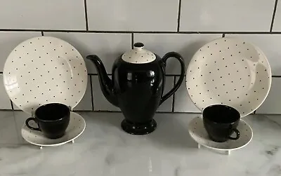 Buy Washington Pottery Polka Dot Coffee Pot, Cups & Plates. Vintage MCM. 1950’s • 34.99£