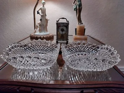 Buy Pair Of Beautiful Quality Vintage Ornate Glass Square Bowls - Scalloped Edges • 14.95£