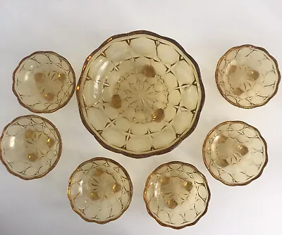 Buy Rare Collectible Vintage Amber Glass Fruit/Serving Bowl 1 Large 6 Small Dishes • 29.99£
