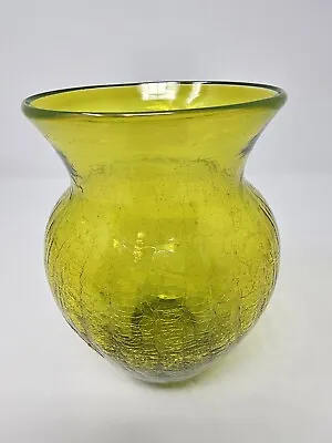 Buy Vintage Grim Hand Blown Green Crackle Glass Vase • 18.45£