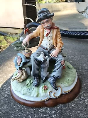 Buy Large Capodimonte Figurine Man On A Bench With Dog And Wine Signed & Tagged Mark • 425.24£
