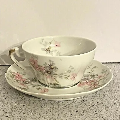 Buy Haviland Limoges Teacup & Saucer Set White Porcelain Pink Blue & Gold Pattern • 10.79£