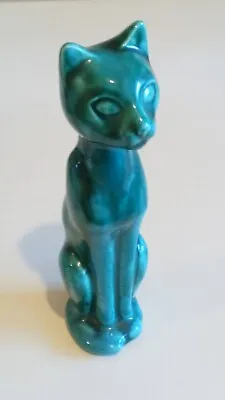 Buy Vintage Anglia Pottery CAT Ceramic Pottery Figure Ornament Turquoise Teal • 9£