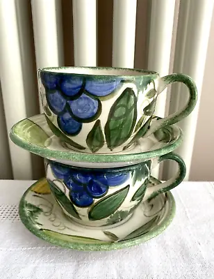 Buy Purbeck Pottery Portland 2 X Cups & Saucers Hand-painted Grapes Green Leaves • 19£