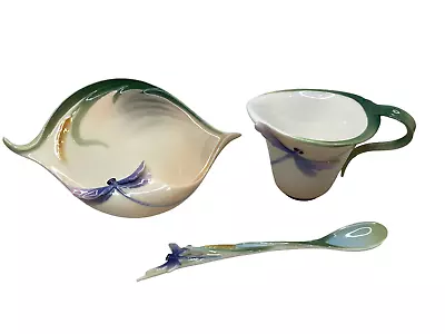Buy Rare Franz Collection Dragonfly Orange Tea Cup & Saucer Plus Spoon FZ00212 Set • 381.29£