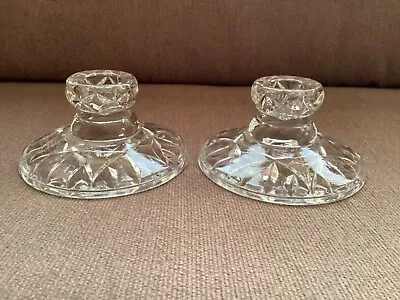 Buy Lovely Pair Of  Squat Clear Glass Candlesticks, Holders, Vintage • 9.99£