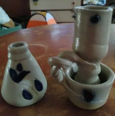 Buy Vnrg 1990s Williamsburg Pottery VA Salt Glaze Bud Vase 3.25 & Candleholder 4.3  • 11.34£
