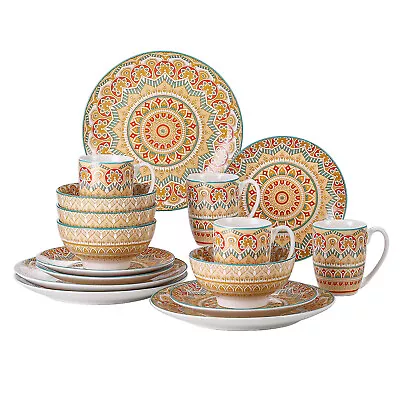 Buy Vancasso MANDALA Yellow Dinner Set Porcelain Tableware Dinnerware Plate Bowl Set • 57.99£
