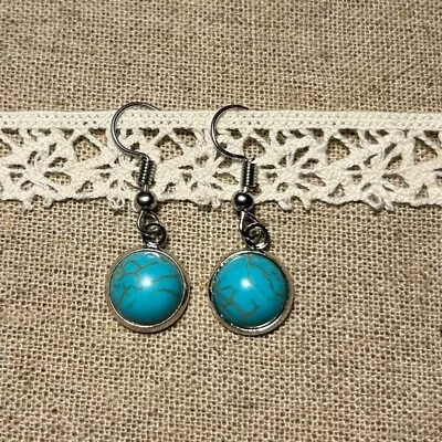 Buy Turquoise Crackle Effect Cabochon Earrings  • 1.50£