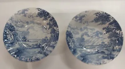 Buy Blue Brook Staffordshire England 2 6.5 Inch Bowls   Blue And White County Scenes • 14.99£