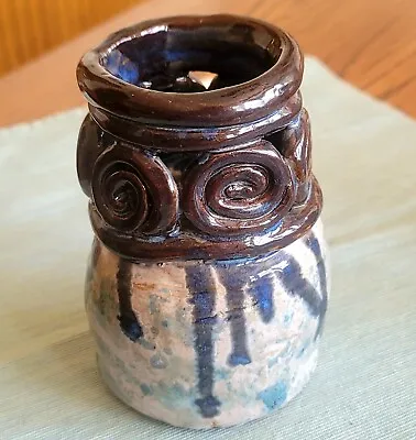 Buy Studio Art Pottery Abstract Signed Drip Glazed Vase Blue Brown EUC Artisan 5.5  • 24.15£
