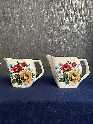 Buy Set Of Two 1950's Lord Nelson Pottery Floral Rose Design Milk/cream Jugs. • 11.99£