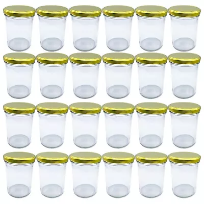 Buy Round Glass Jars With Gold Lids Versatile Preserving, Kitchen Storage 435ml • 25.99£