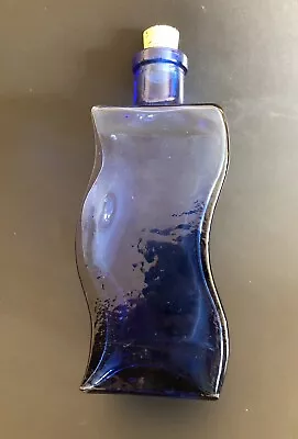 Buy Vintage Blue Wavy Glass Bottle Decoration - Approx 19cm Tall • 14£