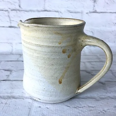 Buy Stoneware Pitcher Oatmeal Clay Wheel Thrown Primitive Made USA Pour Spout Handle • 11.53£